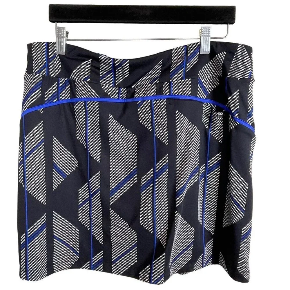 Tail Skort Jersey Black Blue White Geometric Zip Pockets Skirt‎ Size L